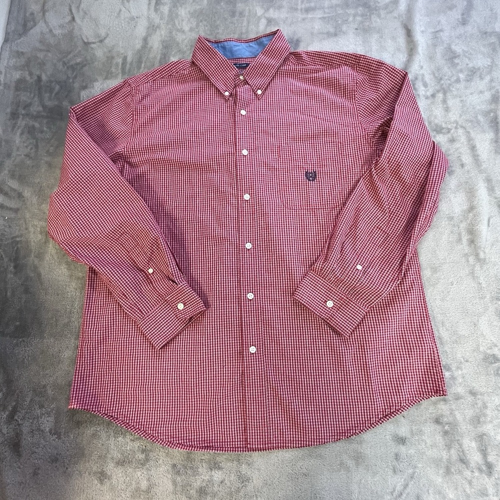 Chaps Mens Red Checkered Long Sleeve Button Down Shirt Easy Care Size XL White - Picture 1 of 6